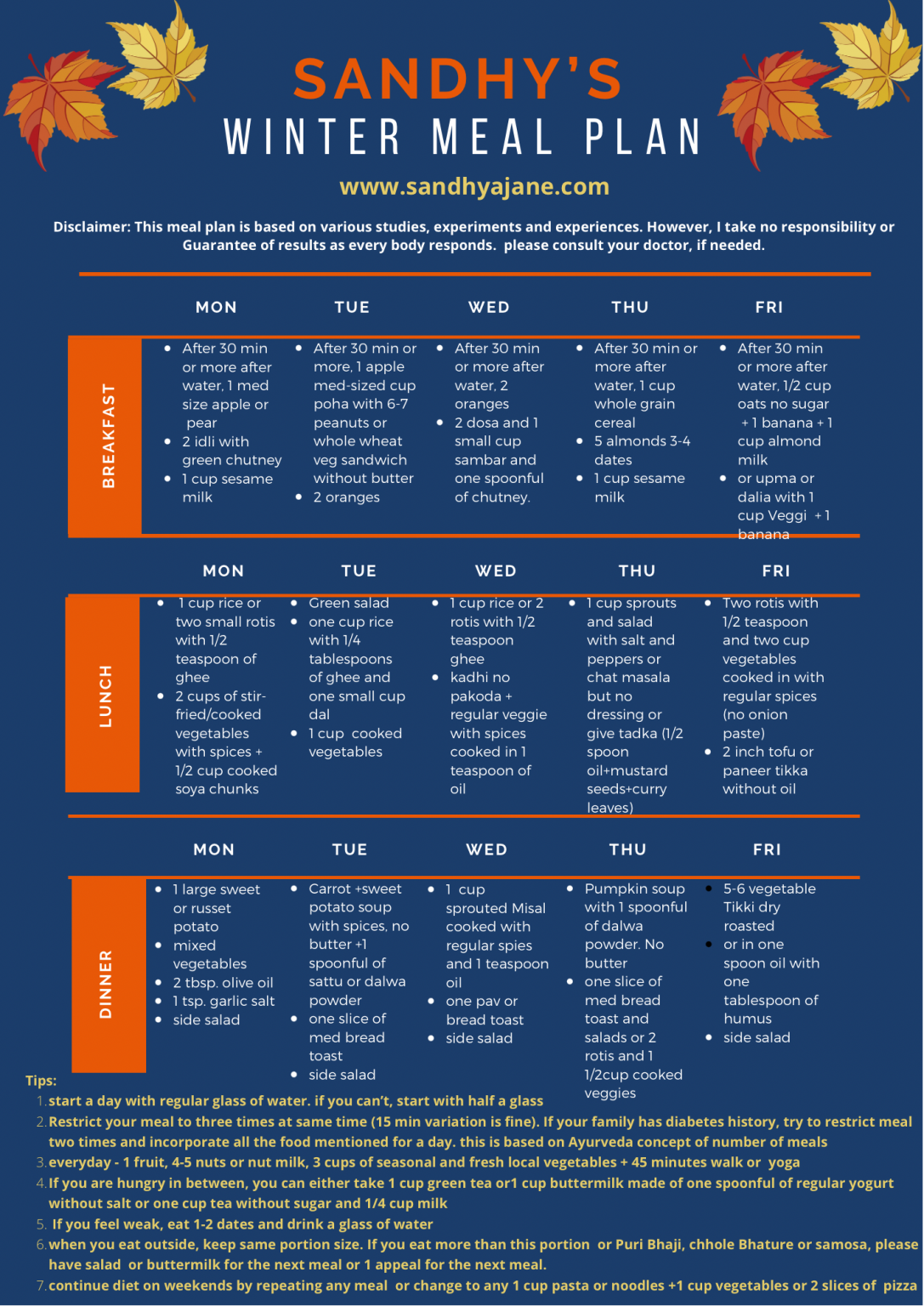 Winter Meal Plan week 1 Sandhya Jane